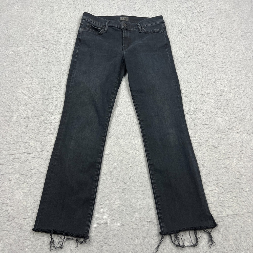 Mother Jeans‎ Women's 28 The Rascal Ankle Snippet Blackbird Raw Fringe Denim USA